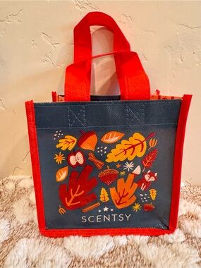Scentsy Navy Tote with Red Handles and Autumn Print